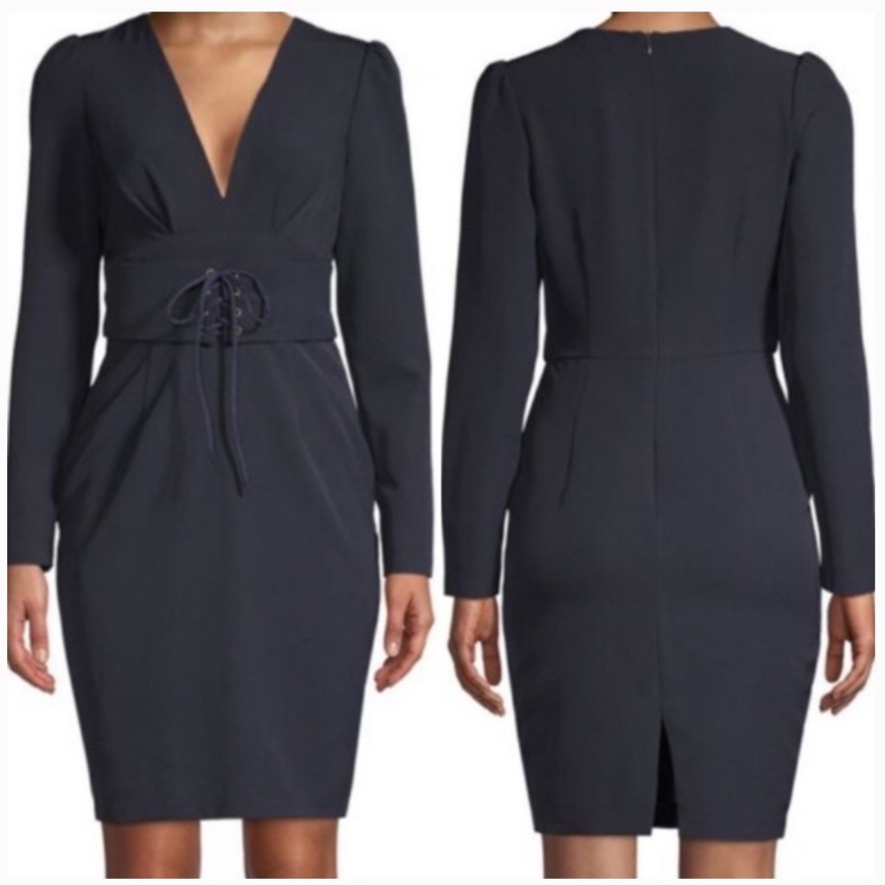 NWT Alexia Admor Corset V-Neck Dress in Navy, Size S